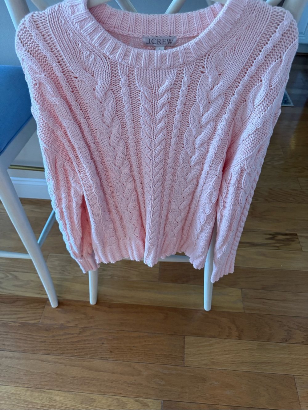 J. Crew Soft Pink Cable-Knit Crewneck Sweater